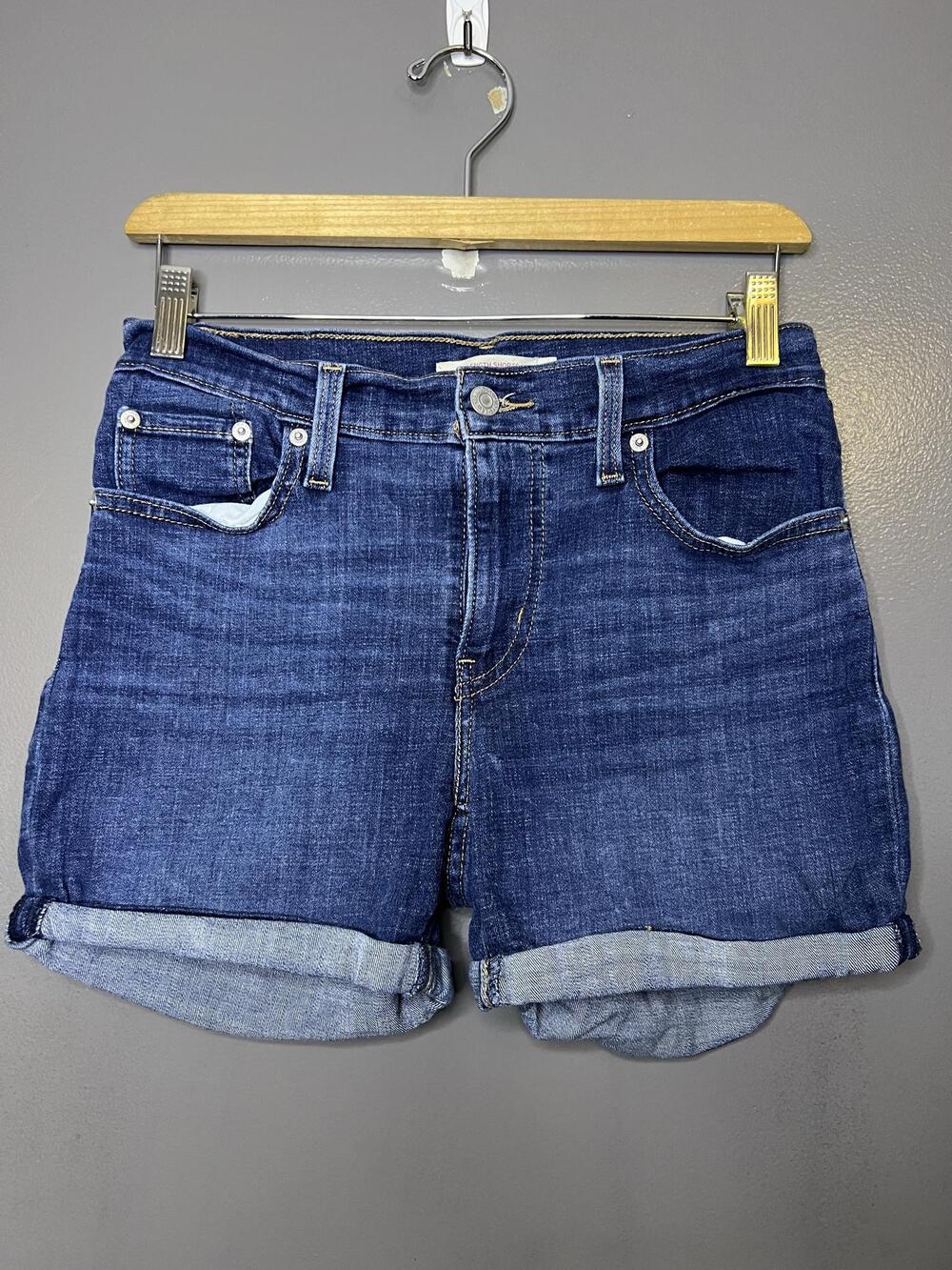 Levi's Shorts Womens 28 Blue Denim Bermuda Cuffed Mid Length 5 Pocket Casual